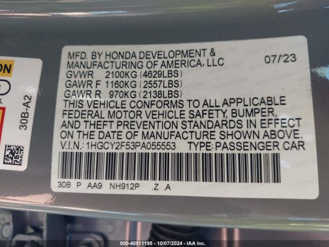 Photo 8 VIN: 1HGCY2F53PA055553 - HONDA ACCORD 