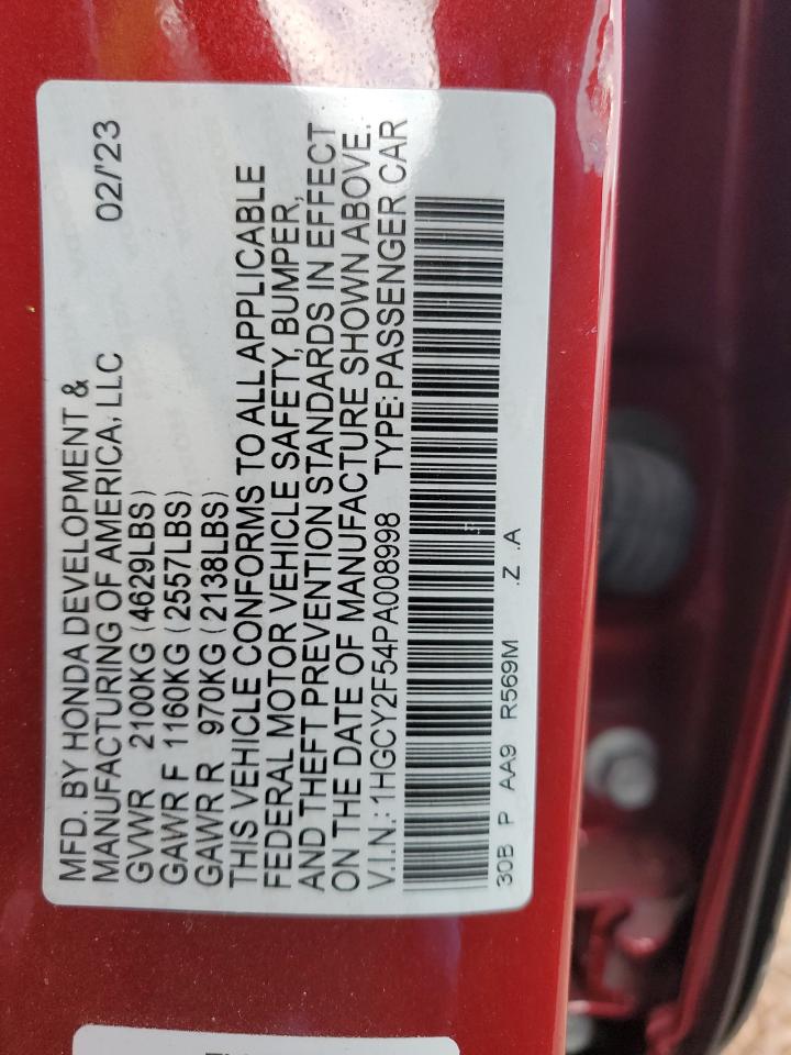 Photo 12 VIN: 1HGCY2F54PA008998 - HONDA ACCORD 