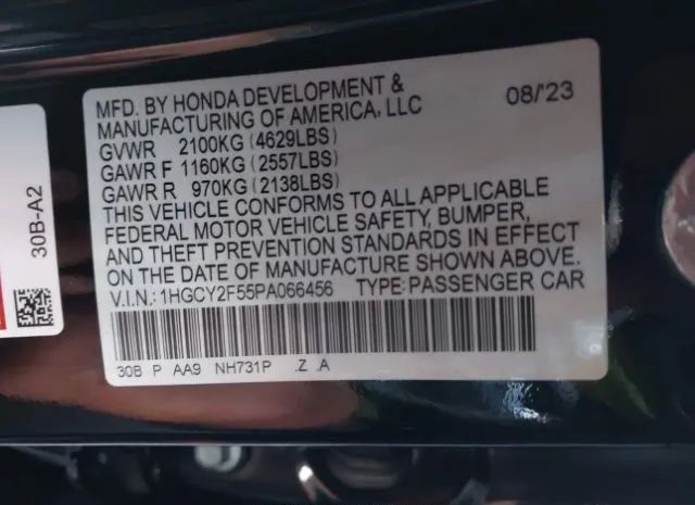 Photo 8 VIN: 1HGCY2F55PA066456 - HONDA ACCORD 