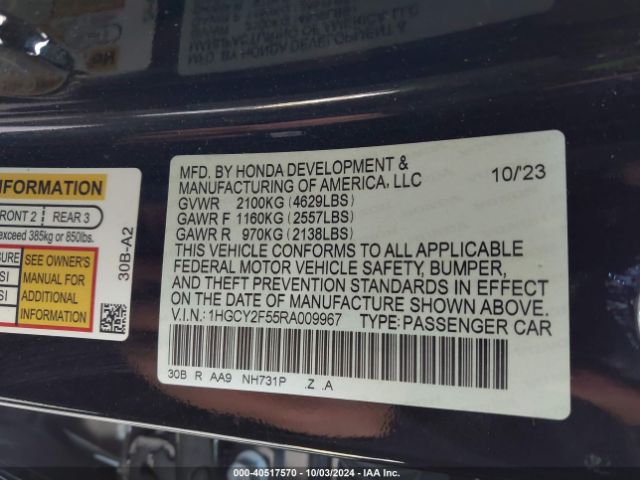 Photo 8 VIN: 1HGCY2F55RA009967 - HONDA ACCORD 