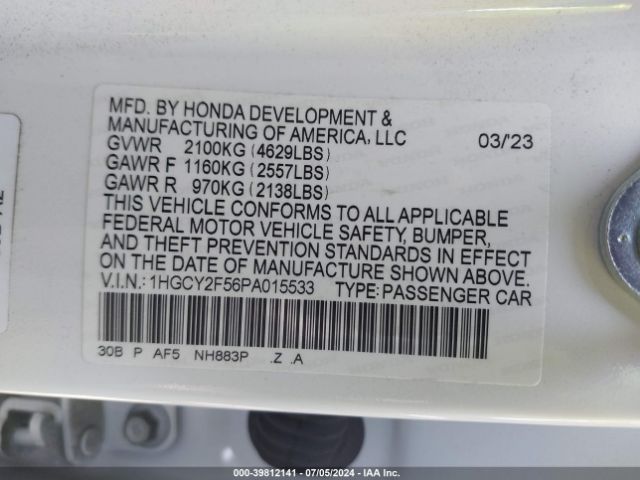 Photo 8 VIN: 1HGCY2F56PA015533 - HONDA ACCORD 