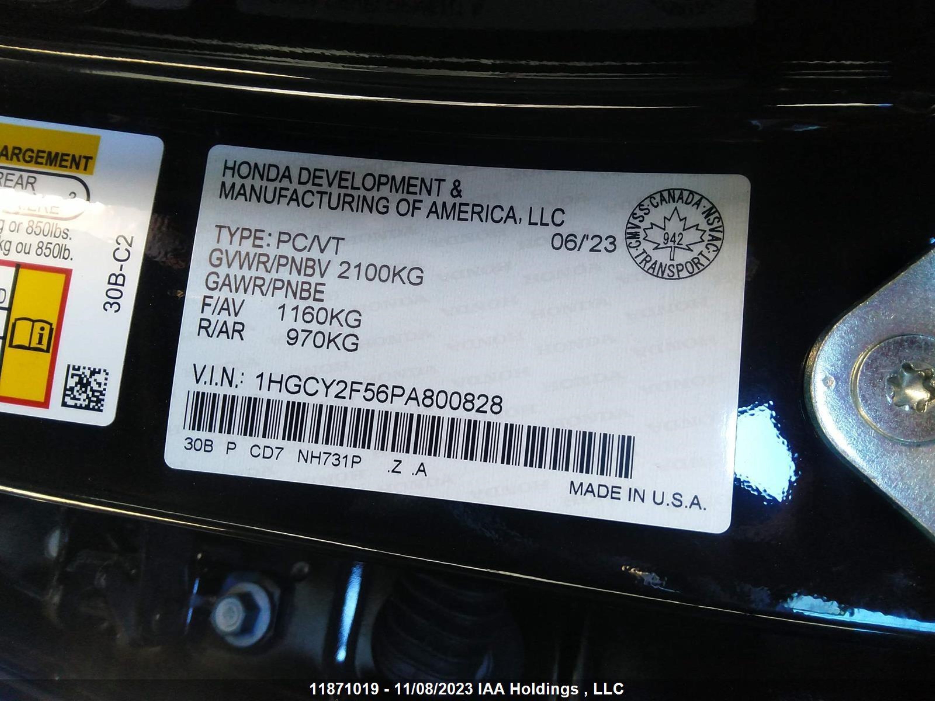 Photo 8 VIN: 1HGCY2F56PA800828 - HONDA ACCORD 