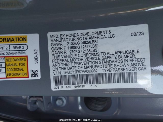 Photo 8 VIN: 1HGCY2F57PA060982 - HONDA ACCORD 