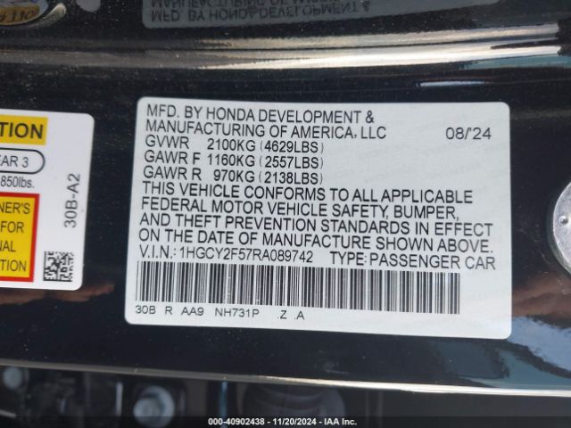 Photo 8 VIN: 1HGCY2F57RA089742 - HONDA ACCORD 