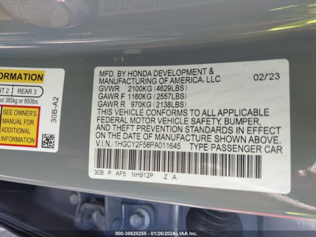 Photo 8 VIN: 1HGCY2F58PA011645 - HONDA ACCORD 