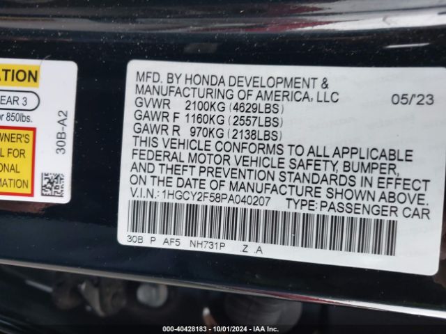 Photo 8 VIN: 1HGCY2F58PA040207 - HONDA ACCORD 