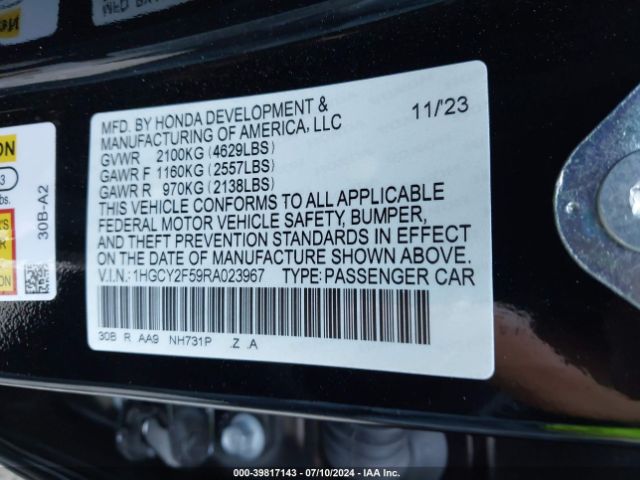 Photo 8 VIN: 1HGCY2F59RA023967 - HONDA ACCORD 