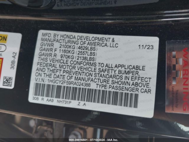 Photo 8 VIN: 1HGCY2F59RA024388 - HONDA ACCORD 