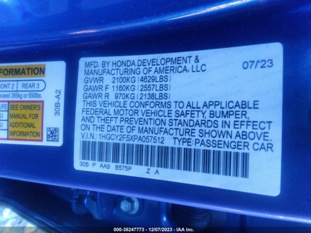 Photo 8 VIN: 1HGCY2F5XPA057512 - HONDA ACCORD 