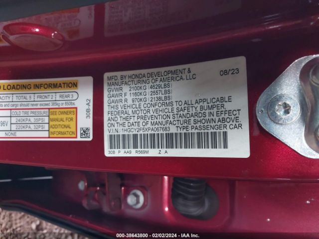 Photo 8 VIN: 1HGCY2F5XPA067683 - HONDA ACCORD 