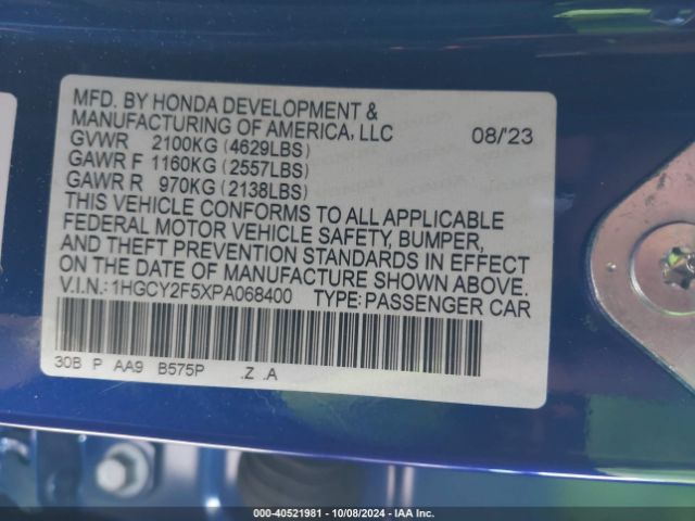 Photo 8 VIN: 1HGCY2F5XPA068400 - HONDA ACCORD 