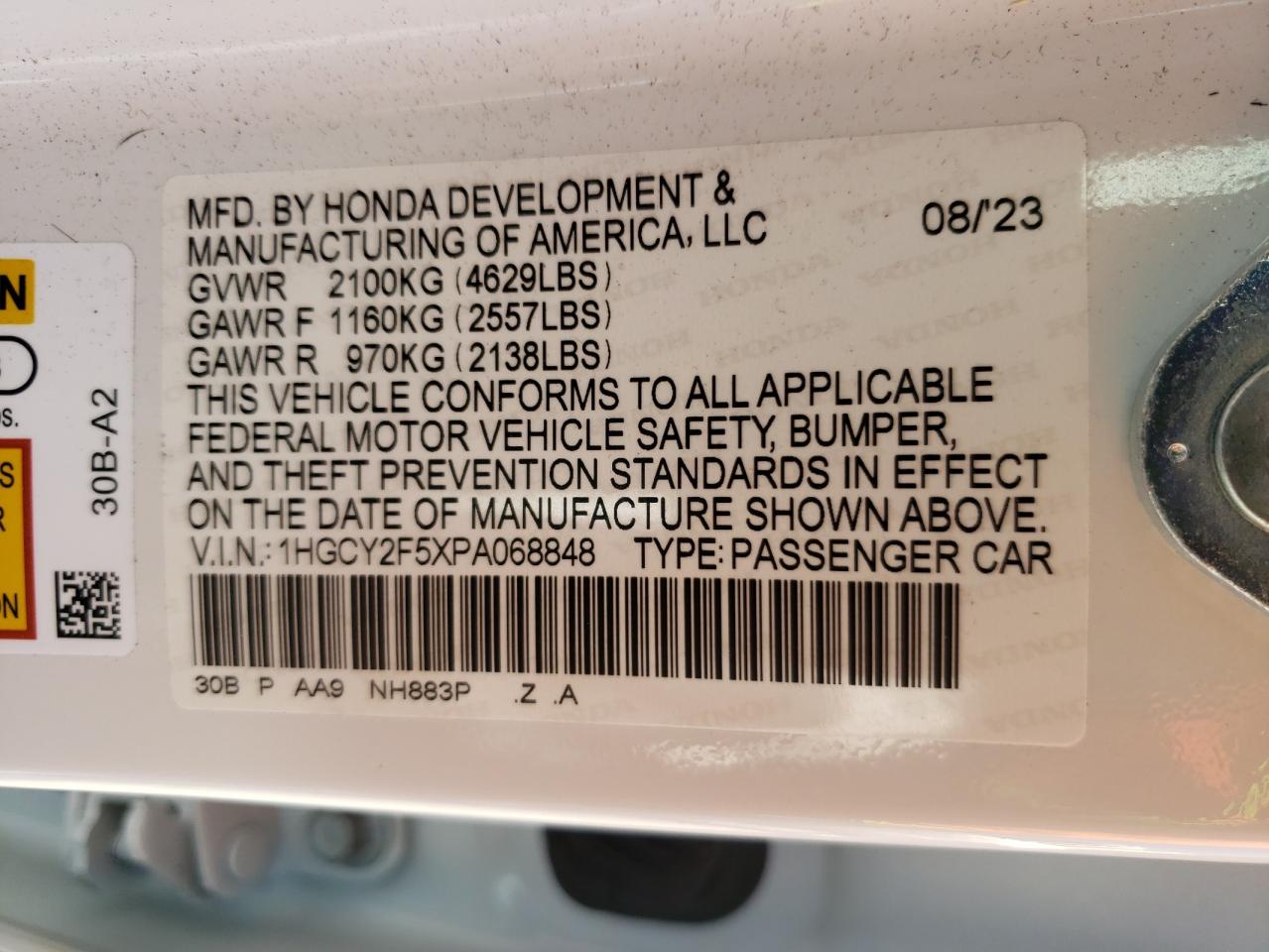 Photo 11 VIN: 1HGCY2F5XPA068848 - HONDA ACCORD 