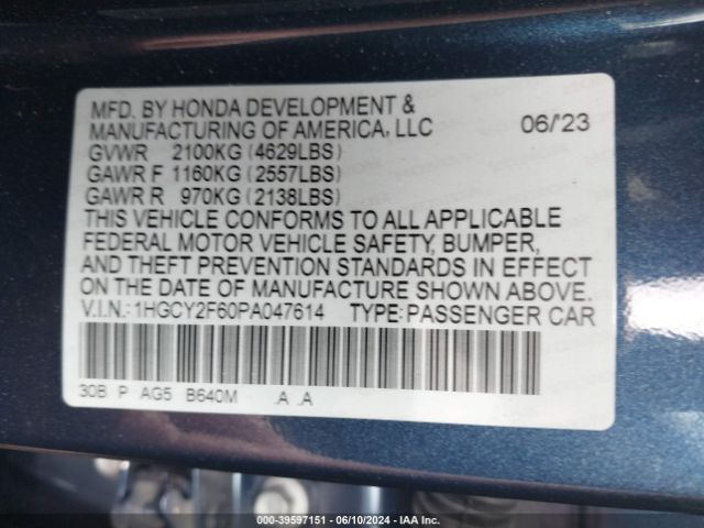 Photo 8 VIN: 1HGCY2F60PA047614 - HONDA ACCORD 