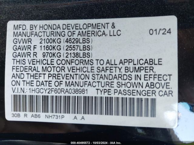 Photo 8 VIN: 1HGCY2F60RA038981 - HONDA ACCORD 