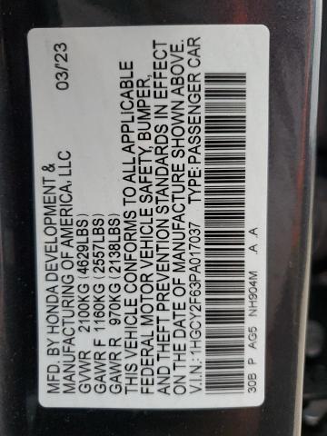 Photo 11 VIN: 1HGCY2F63PA017037 - HONDA ACCORD 