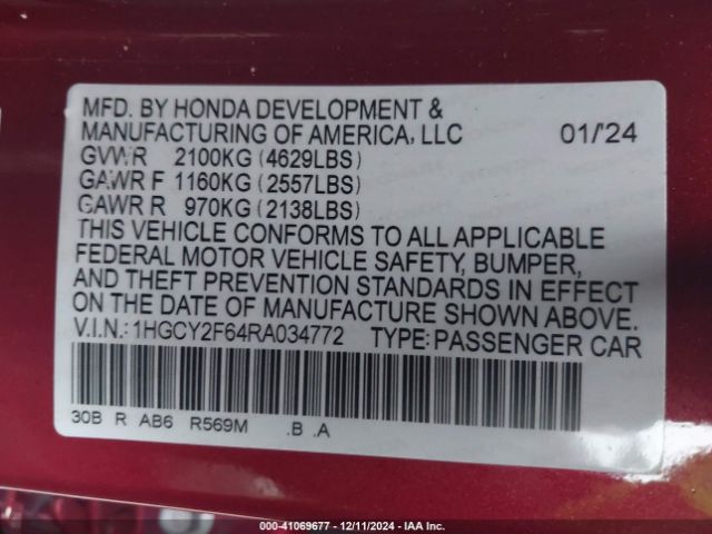 Photo 8 VIN: 1HGCY2F64RA034772 - HONDA ACCORD 