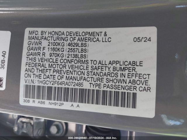 Photo 8 VIN: 1HGCY2F64RA072485 - HONDA ACCORD 