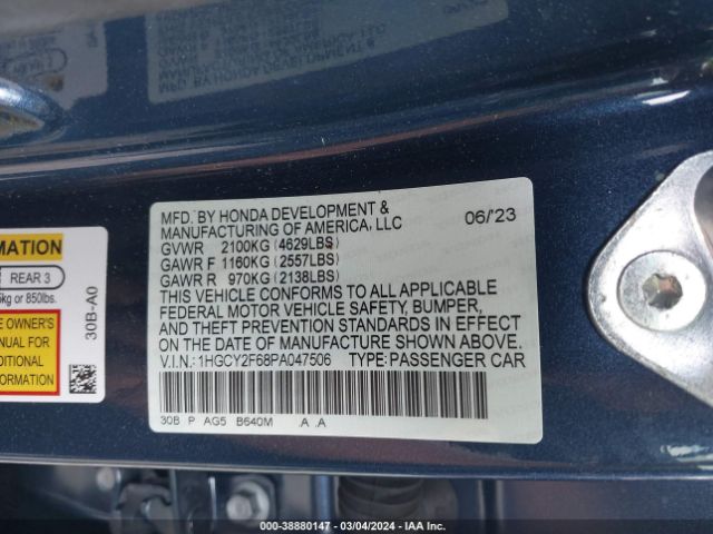 Photo 8 VIN: 1HGCY2F68PA047506 - HONDA ACCORD 