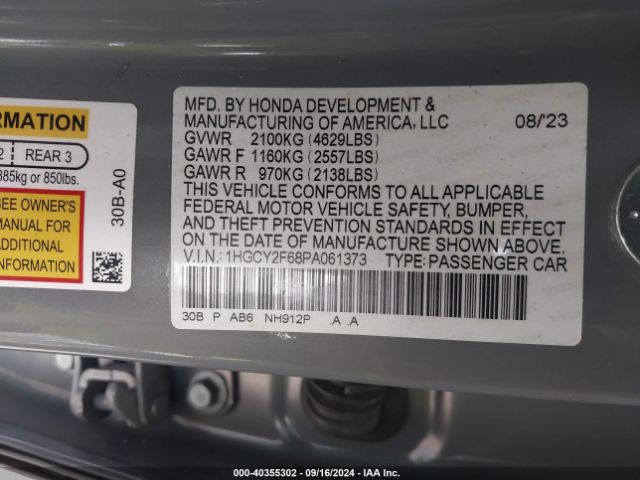 Photo 8 VIN: 1HGCY2F68PA061373 - HONDA ACCORD 