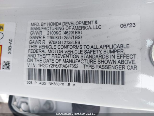 Photo 8 VIN: 1HGCY2F6XPA047653 - HONDA ACCORD HYBRID 