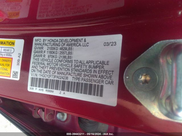 Photo 8 VIN: 1HGCY2F73PA024238 - HONDA ACCORD 