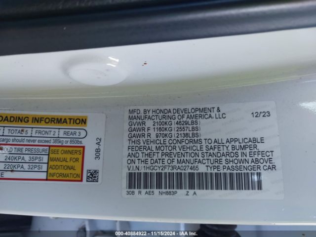 Photo 8 VIN: 1HGCY2F73RA027465 - HONDA ACCORD 