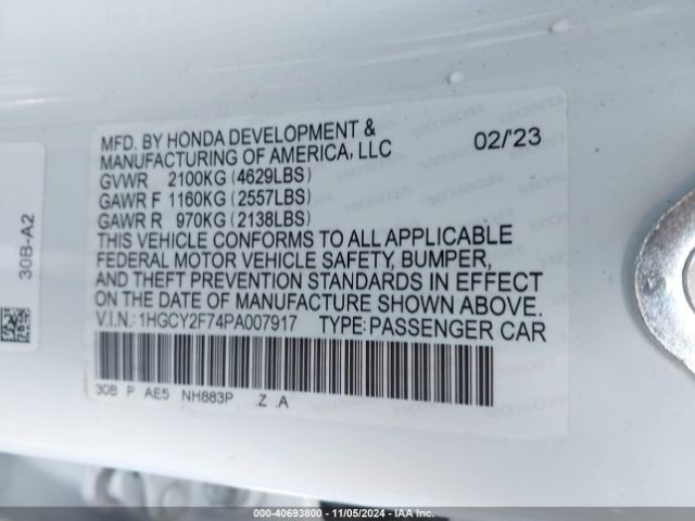 Photo 8 VIN: 1HGCY2F74PA007917 - HONDA ACCORD 