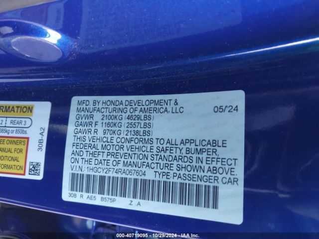 Photo 8 VIN: 1HGCY2F74RA067604 - HONDA ACCORD 