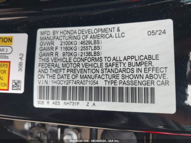 Photo 8 VIN: 1HGCY2F74RA071054 - HONDA ACCORD 