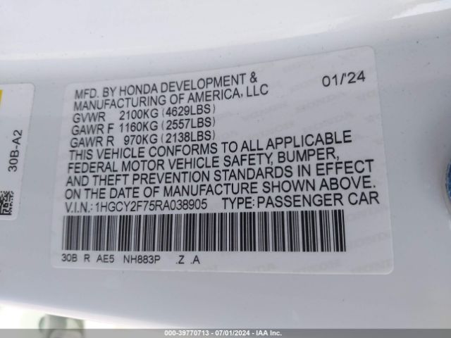 Photo 8 VIN: 1HGCY2F75RA038905 - HONDA ACCORD 