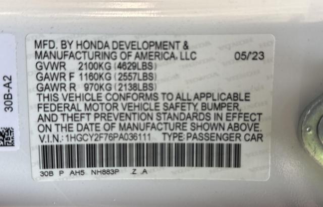 Photo 9 VIN: 1HGCY2F76PA036111 - HONDA ACCORD 