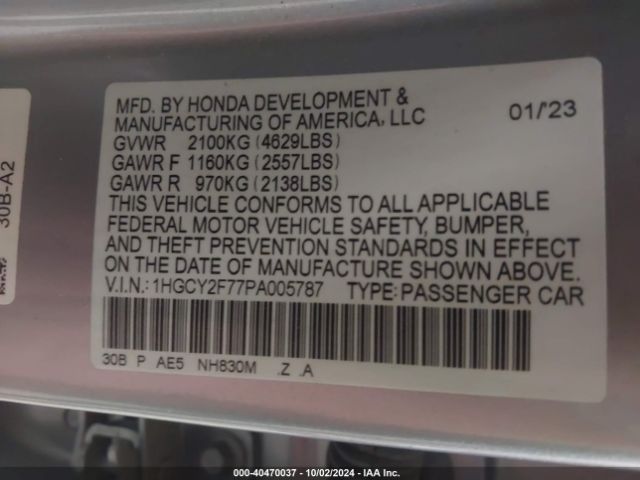 Photo 8 VIN: 1HGCY2F77PA005787 - HONDA ACCORD 