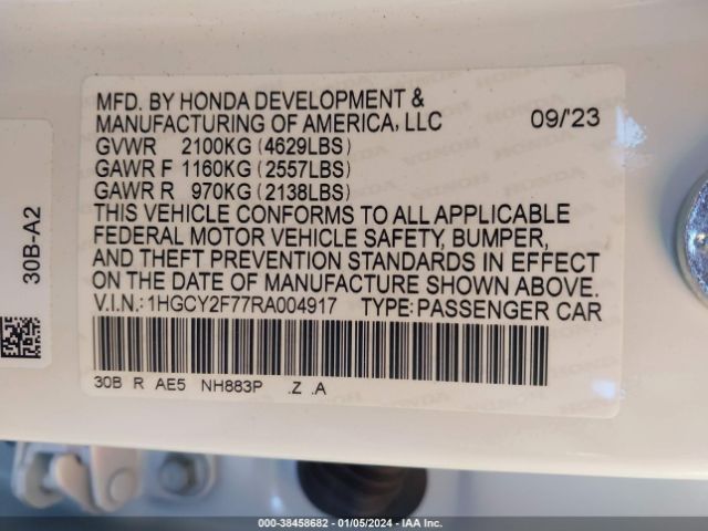 Photo 8 VIN: 1HGCY2F77RA004917 - HONDA ACCORD 