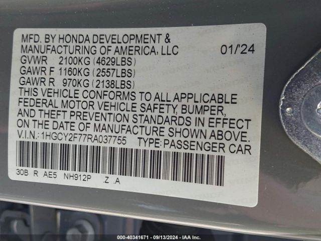 Photo 8 VIN: 1HGCY2F77RA037755 - HONDA ACCORD 