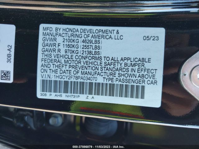 Photo 8 VIN: 1HGCY2F78PA034070 - HONDA ACCORD 