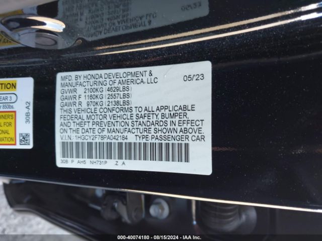 Photo 8 VIN: 1HGCY2F78PA042184 - HONDA ACCORD 