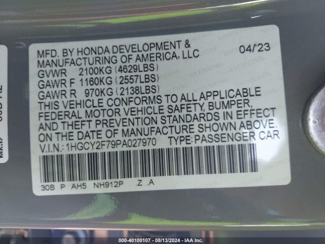 Photo 8 VIN: 1HGCY2F79PA027970 - HONDA ACCORD 