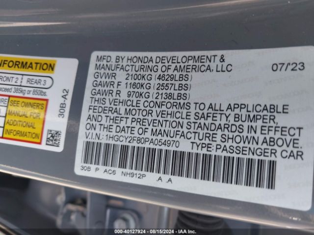 Photo 8 VIN: 1HGCY2F80PA054970 - HONDA ACCORD 