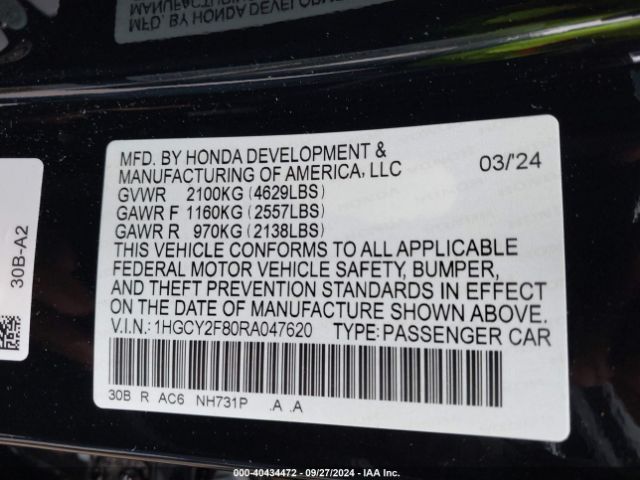 Photo 8 VIN: 1HGCY2F80RA047620 - HONDA ACCORD 