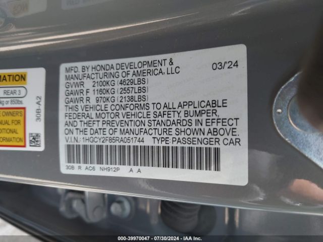 Photo 8 VIN: 1HGCY2F85RA051744 - HONDA ACCORD 