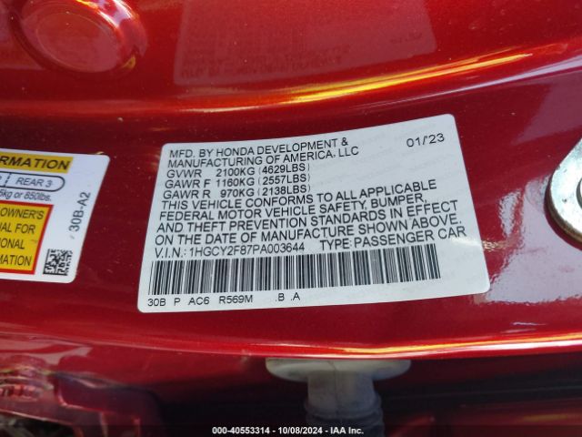 Photo 8 VIN: 1HGCY2F87PA003644 - HONDA ACCORD 