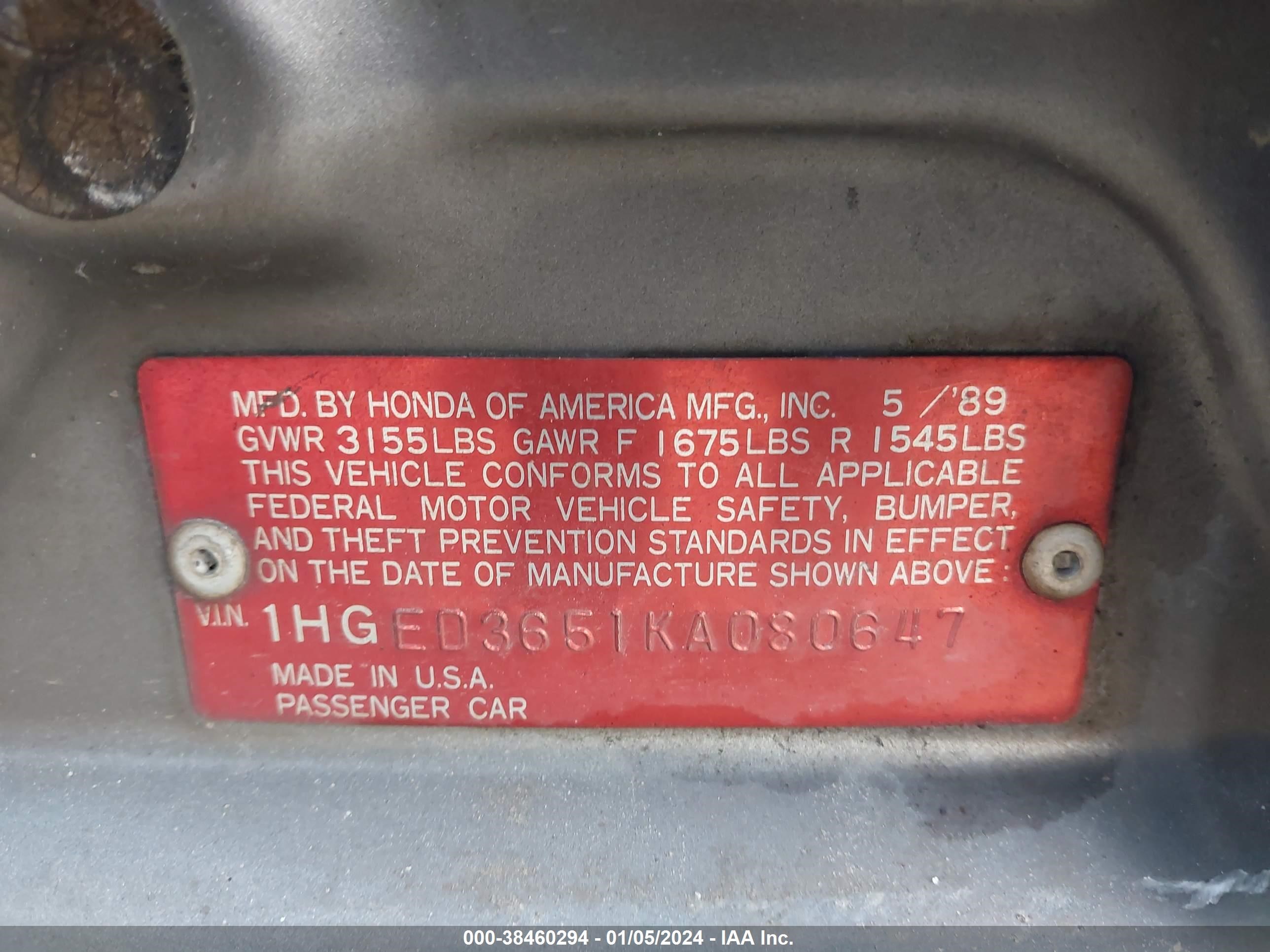 Photo 8 VIN: 1HGED3651KA080647 - HONDA CIVIC 