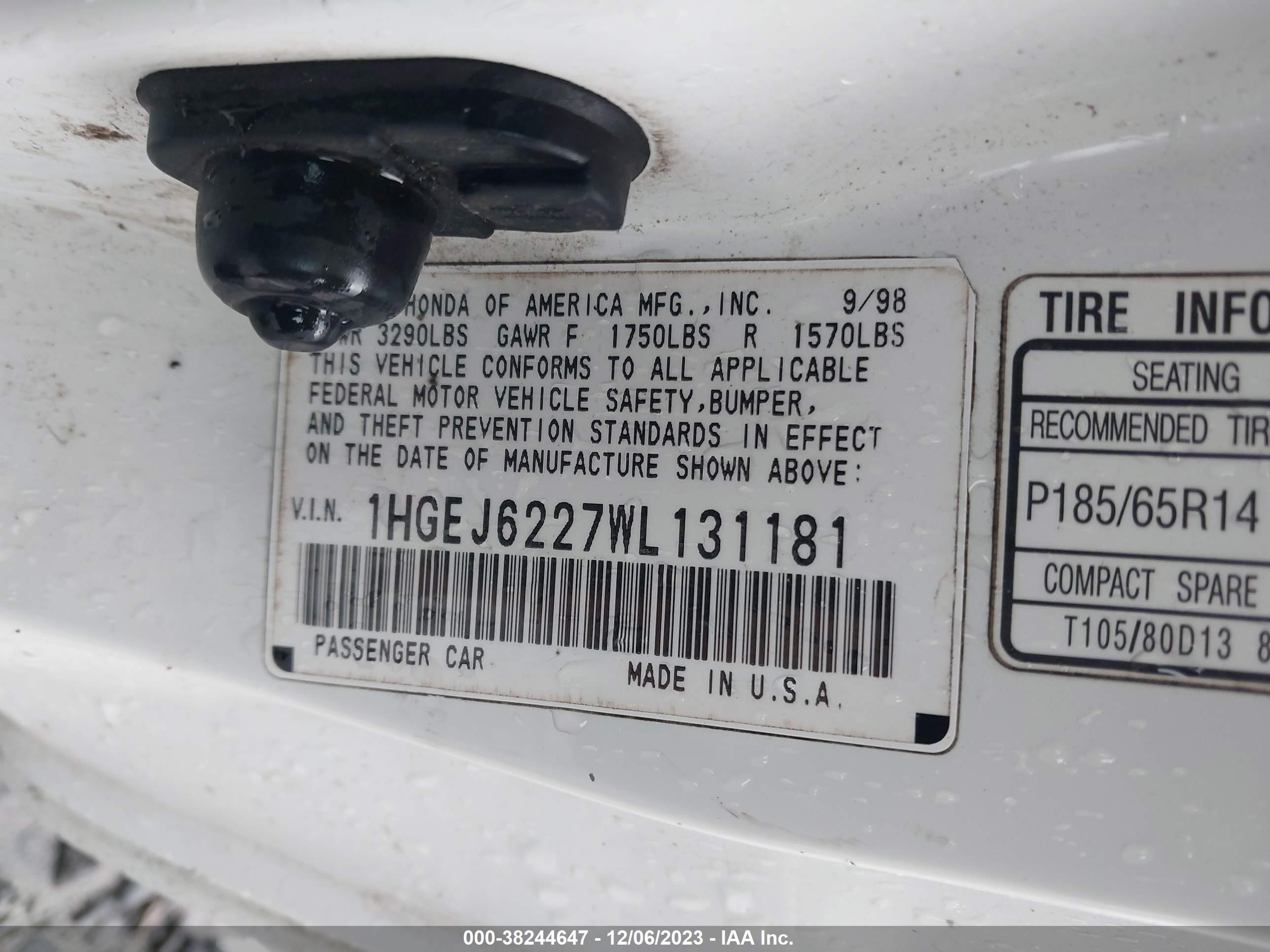 Photo 8 VIN: 1HGEJ6227WL131181 - HONDA CIVIC 