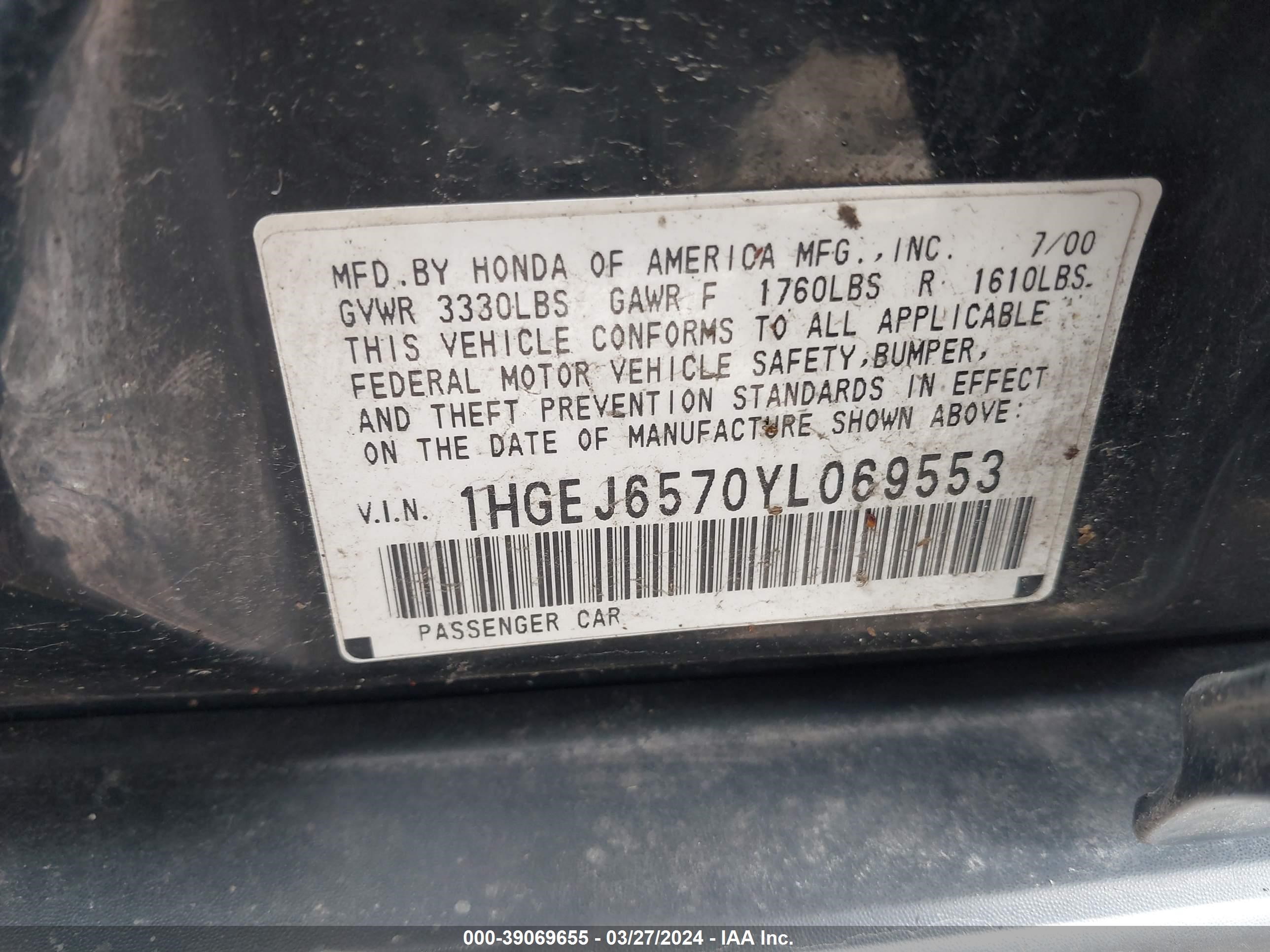 Photo 8 VIN: 1HGEJ6570YL069553 - HONDA CIVIC 