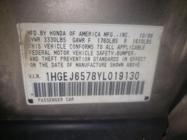 Photo 9 VIN: 1HGEJ6578YL019130 - HONDA CIVIC LX 