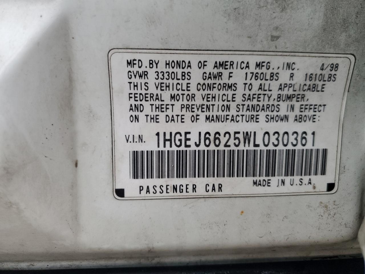 Photo 11 VIN: 1HGEJ6625WL030361 - HONDA CIVIC 