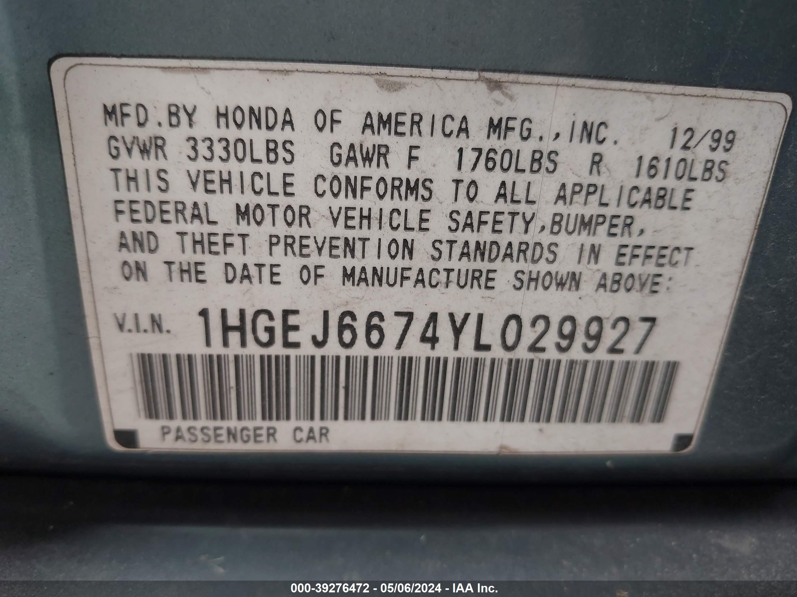 Photo 8 VIN: 1HGEJ6674YL029927 - HONDA CIVIC 