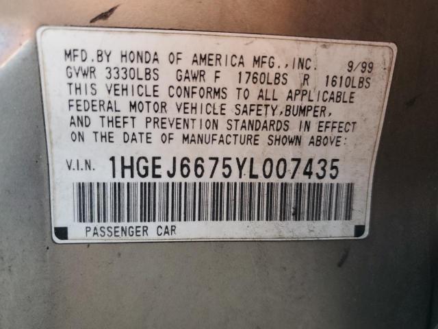 Photo 11 VIN: 1HGEJ6675YL007435 - HONDA CIVIC LX 