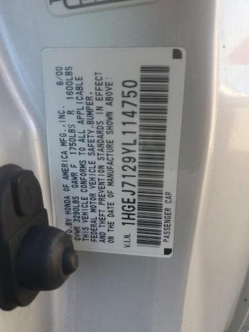 Photo 11 VIN: 1HGEJ7129YL114750 - HONDA CIVIC HX 