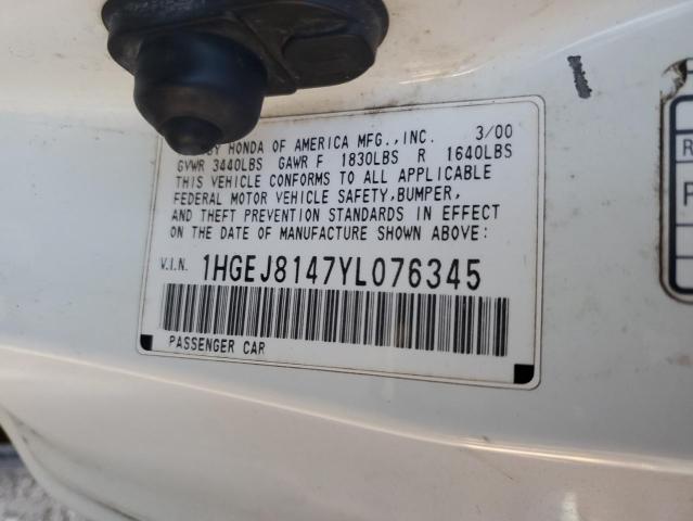 Photo 11 VIN: 1HGEJ8147YL076345 - HONDA CIVIC EX 